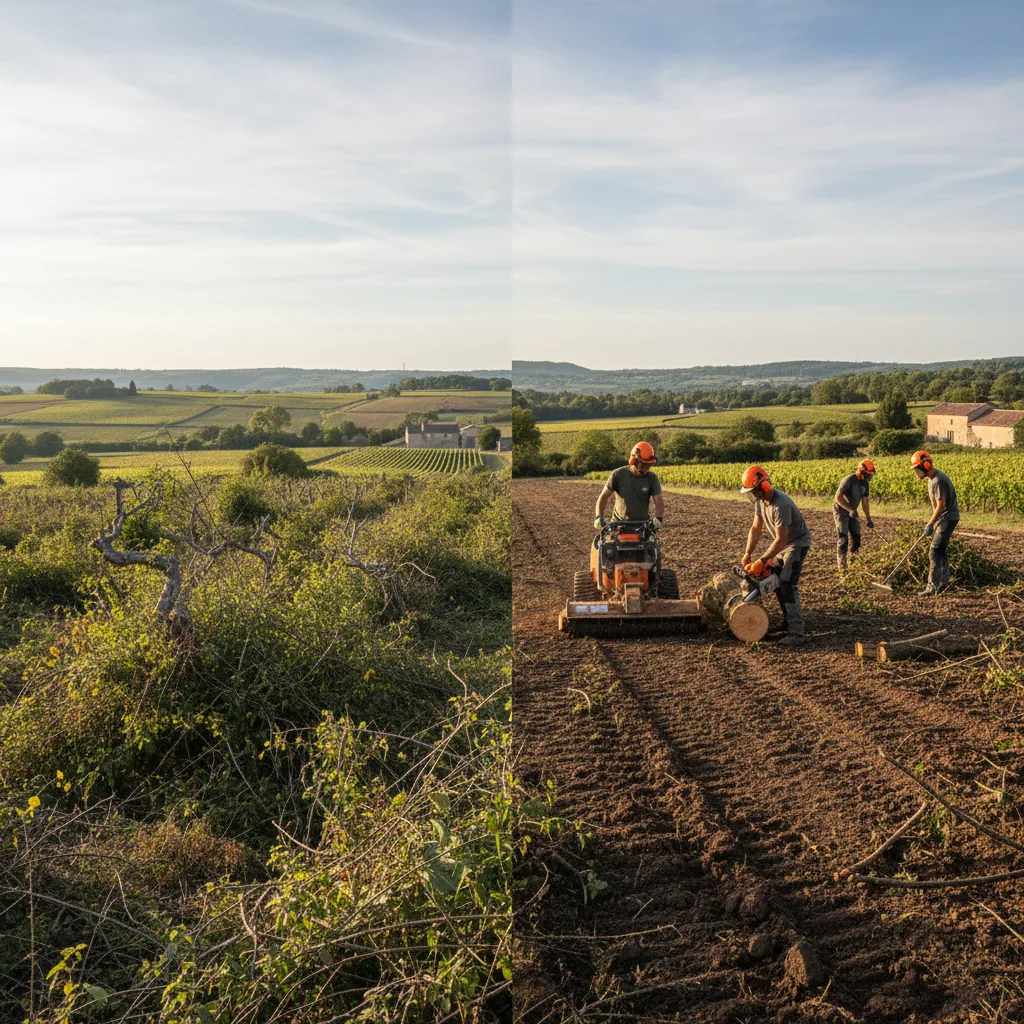 Débroussaillage Charente team working on an overgrown plot