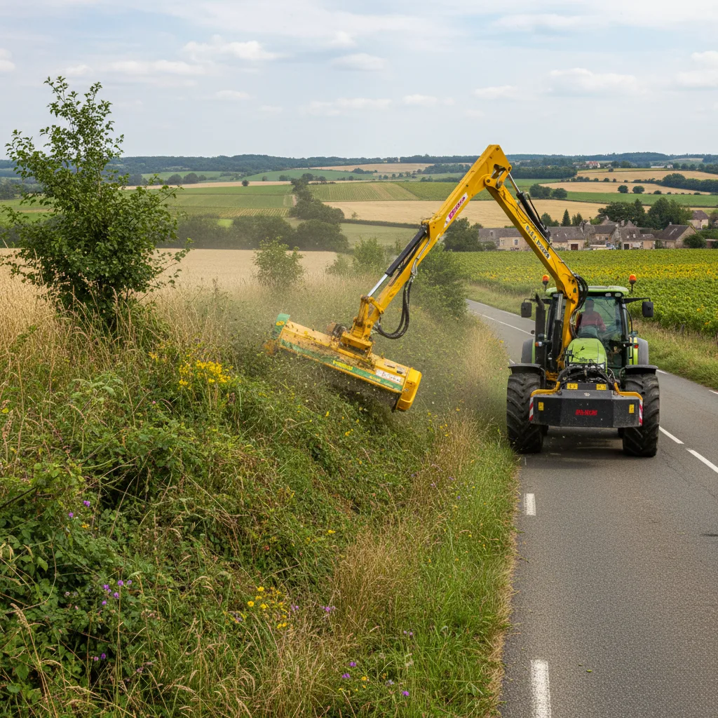 Mechanical mowing of a roadside embankment